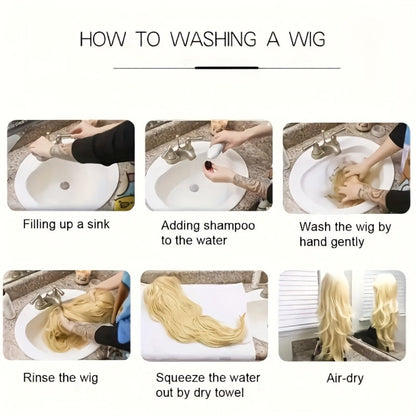Synthetic Wig 26-Inch Milky White Ombre Straight Style with A-Line Bangs and Glue-Free Cap