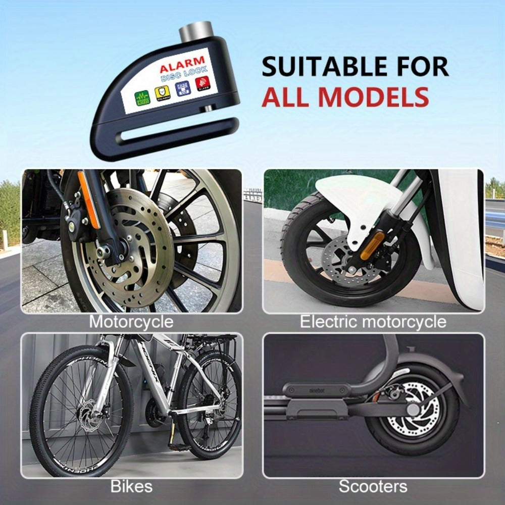 Motorcycle Disc Brake Lock with 120dB Alarm & USB Rechargeable 500mAh Battery, Anti-Theft Security Lock for Motorcycles Bicycles Dirt Bikes