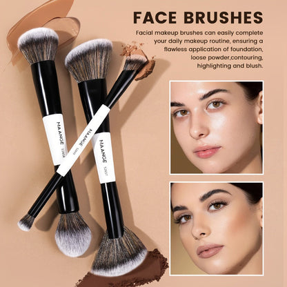 Makeup Brush Set, 10-Piece Double-Ended Nylon Bristle Collection with Cosmetic Bag and Three Color Options