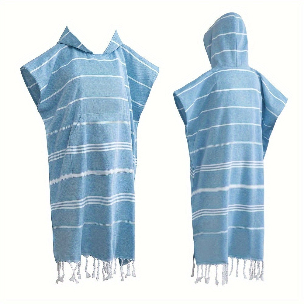 Hooded Beach Poncho Turkish Cotton Sandproof - Wearable Surf Changing Towel Thin Bathrobe, S & L