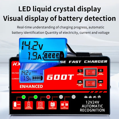 Smart Battery Charger 12V/24V with Pulse Repair & LCD Screen – Trickle Charger & Maintainer for Car, Truck, Motorcycle, Boat, Lawn Mower