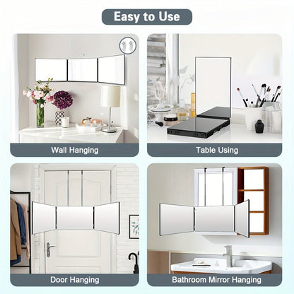 360° LED Self Hair Cutting Mirror, Anti-Fog HD Glass, Touch Dimming LED Light, USB Rechargeable 1500mAh