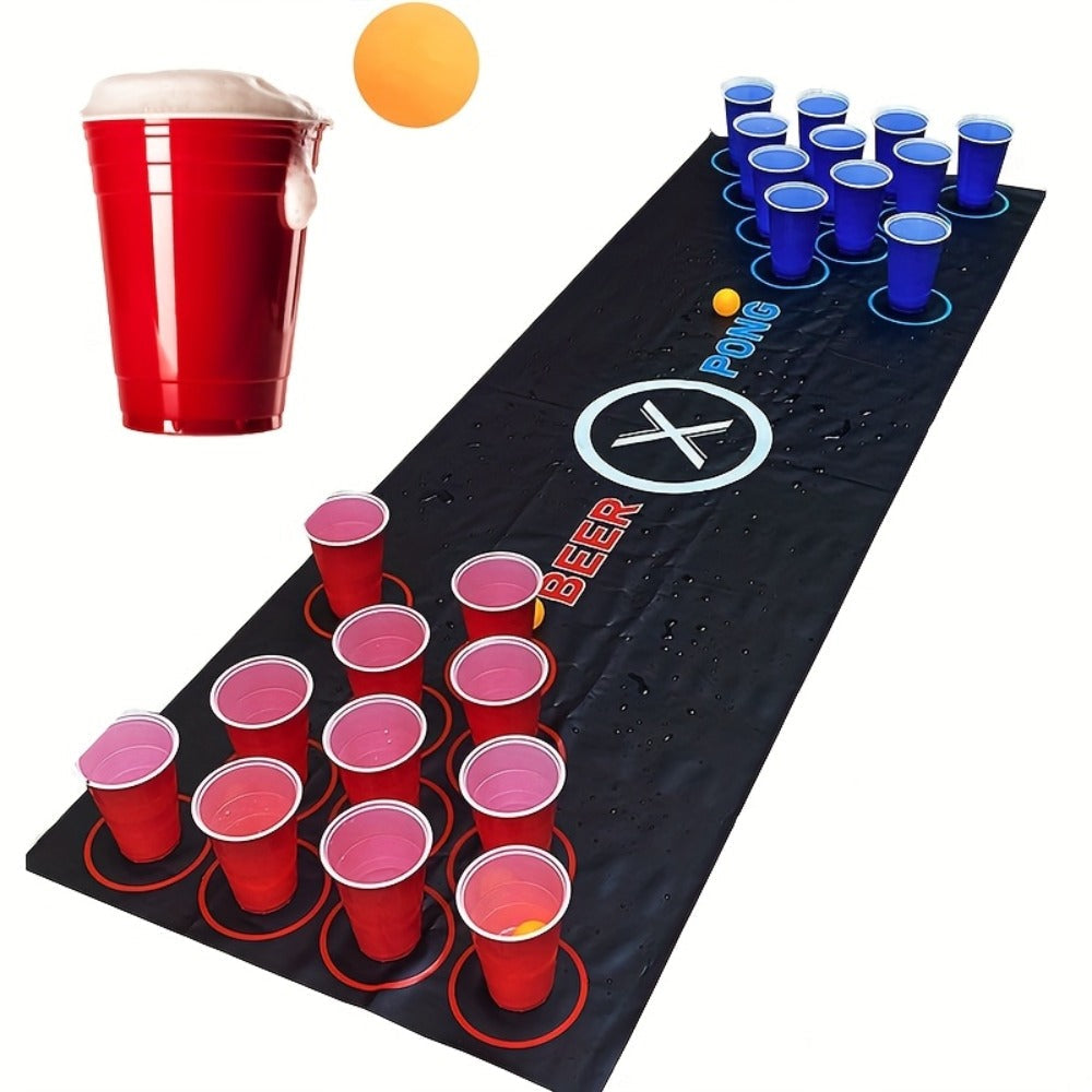 Beer Pong Set with Table Mat 12 Red Cups 12 Blue Cups & 24 Ping Pong Balls with the Listed Color, Size or Set Options for Everyday Use