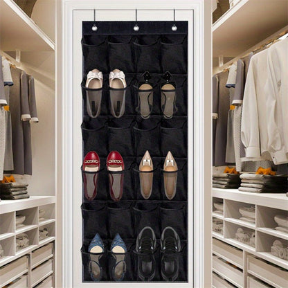 Over Door Shoe Organizer 24 Large Mesh Pockets, Foldable Breathable Hanging Storage Rack for Entryways, Bedrooms and Living Spaces
