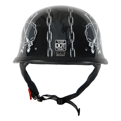 German Style Motorcycle Half Face Helmet – Novelty Skull & Carbon Fiber Design, UV Glossy Finish, Removable Washable Padding