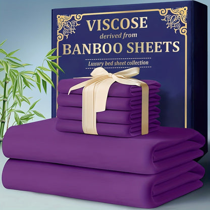 Bamboo Cooling Fitted Sheet Set 2300TC Deep Pocket All Season Bed Sheets for Entryways, Bedrooms and Living Spaces