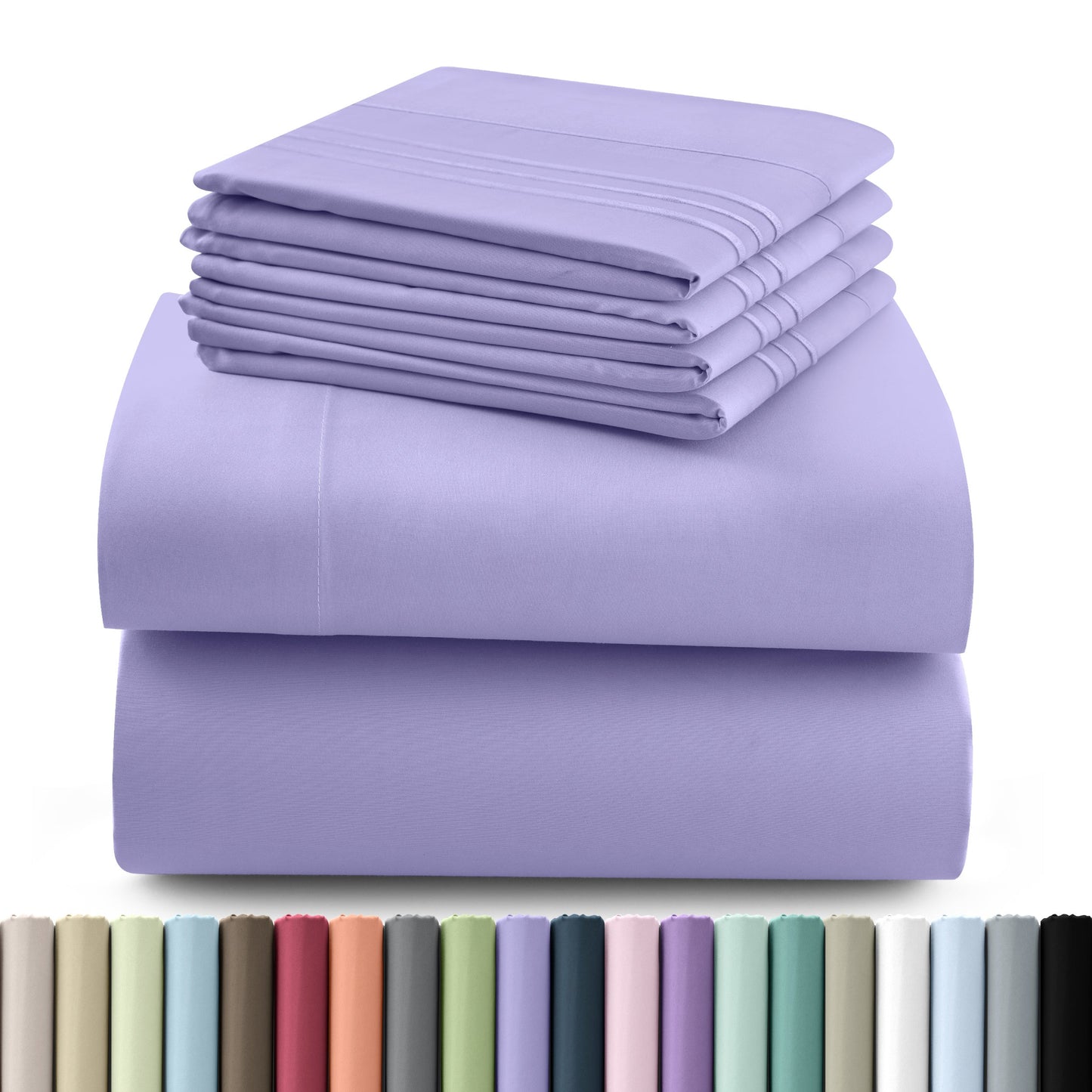 Fitted Sheet Set 6-Piece Brushed Polyester Deep Pocket Bed Sheets 20 Colors Hotel Luxury Bedding with Embroidered Pillowcases