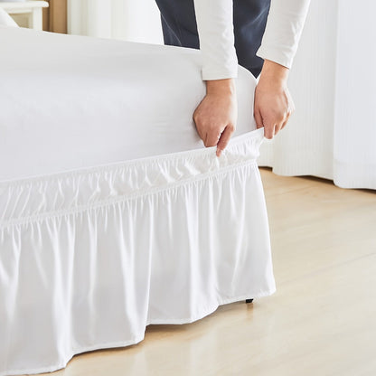 Bed Skirt Elastic Wrap Around Ruffle – 15 Inch Drop Microfiber Dust Ruffle, Adjustable No-Lift Fit, Fade Resistant Machine Washable