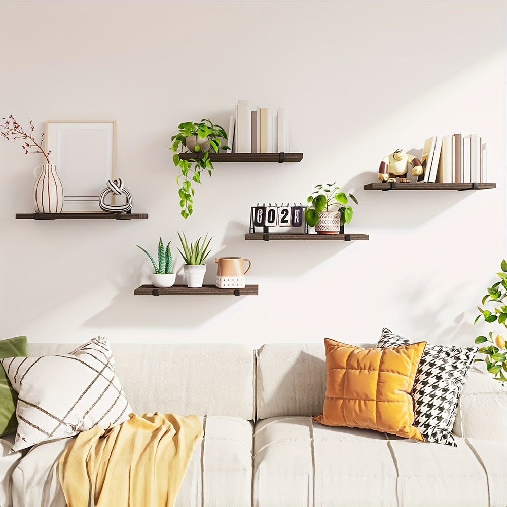 Floating Shelves Set of 5 Wall Mounted 4.7 Inch Tiered Display Shelves Vintage Style Wall Storage Rack for Bedroom, Living Room, Kitchen