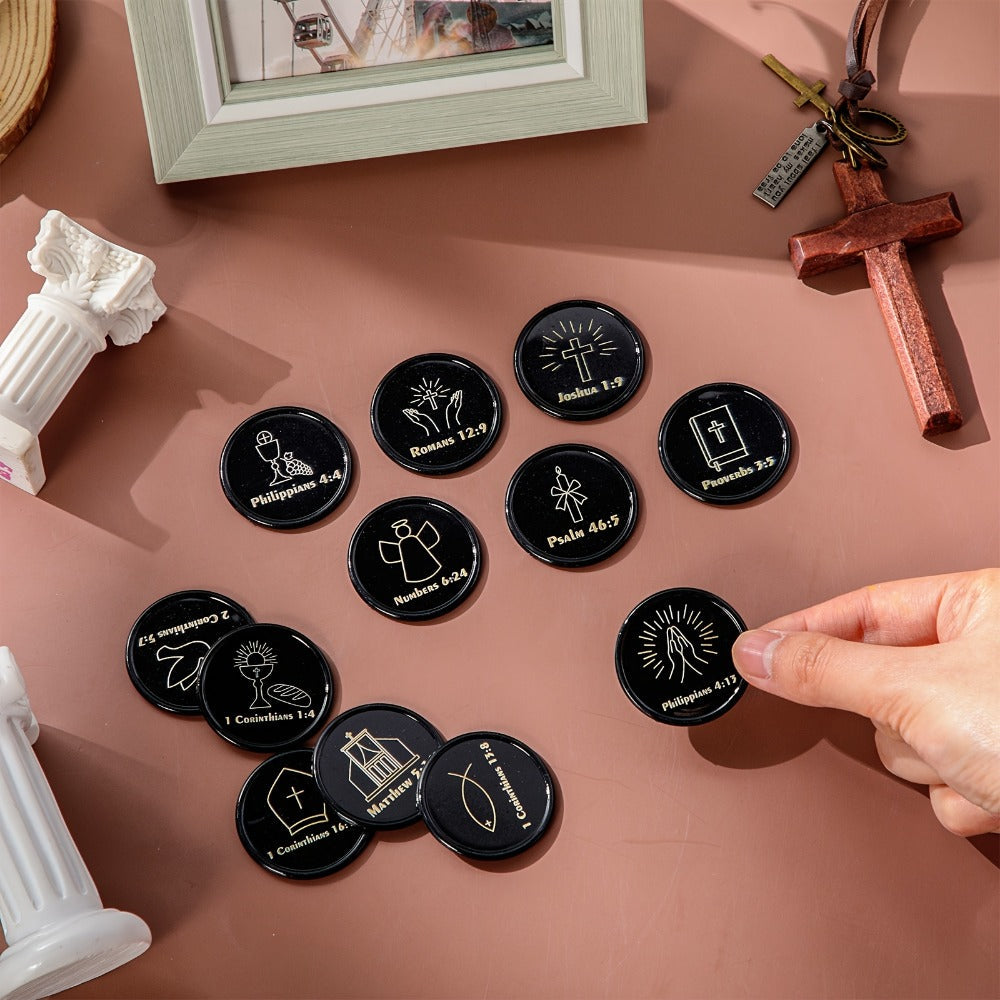 Party Favors Bible-Verse Coins, 120-Piece Black Token Set for Church and Faith-Themed Events
