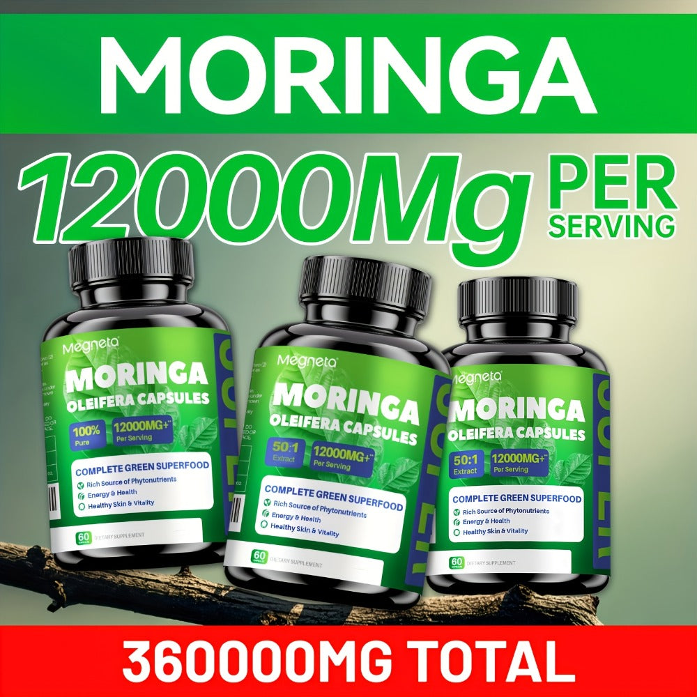 Herbal Supplements with Megneta Label, Moringa Oleifera 12000mg per Serving, 60 Capsules per Bottle