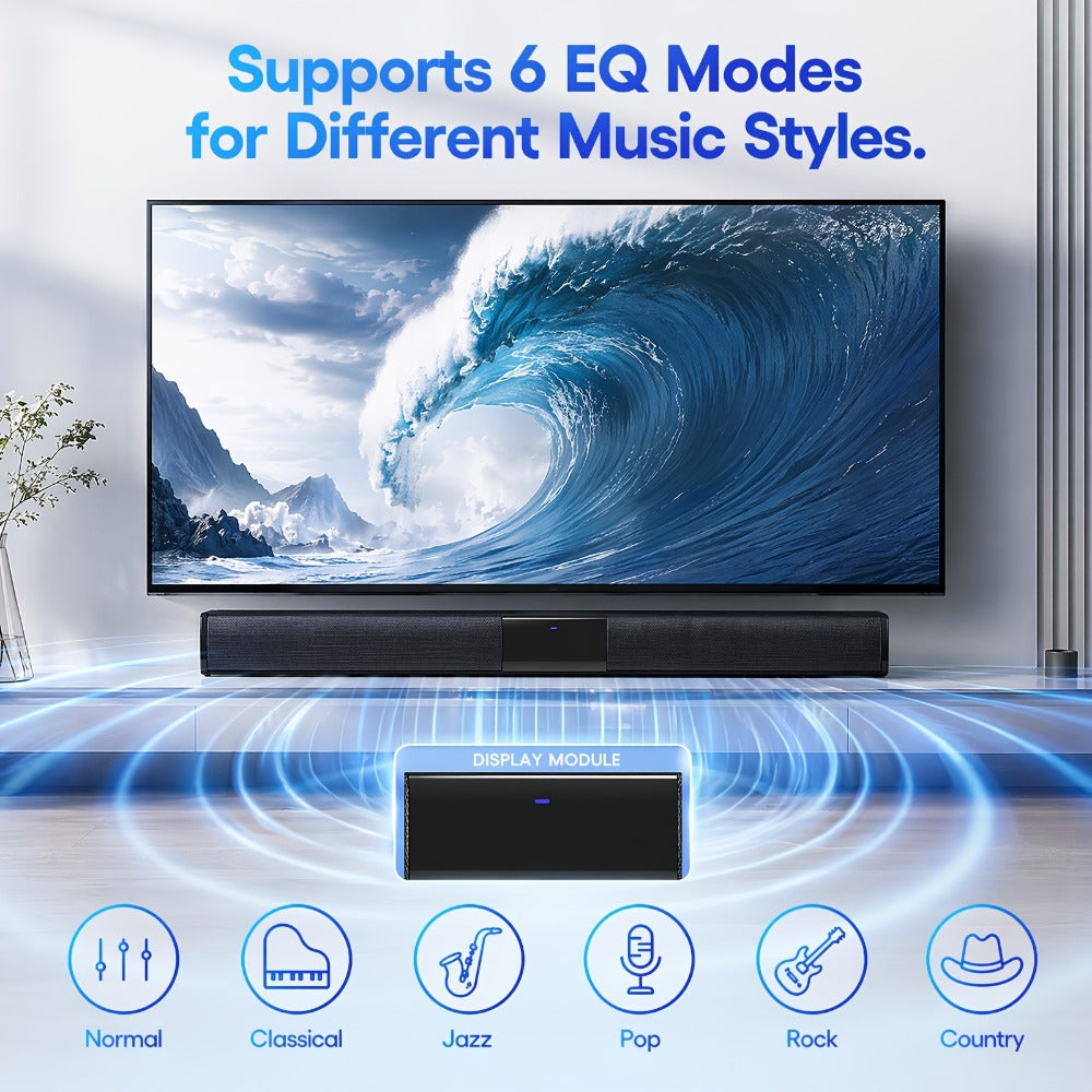 Deep Bass Soundbar with Subwoofer for Smart TV, 22" Wireless Bluetooth 5.0 Surround Sound System