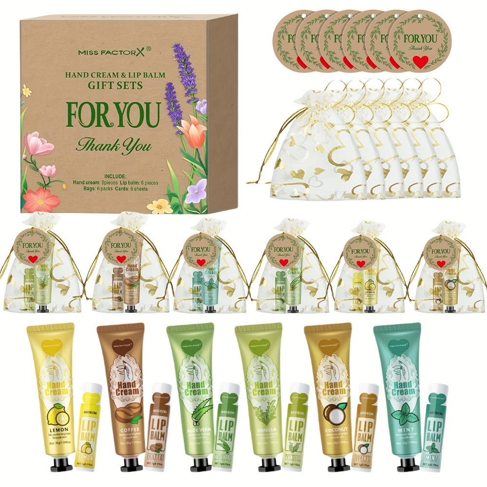 Bridal Shower Favor Set with 24 Hand Creams, Lip Balms, Thank You Cards and Heart Gift Bags