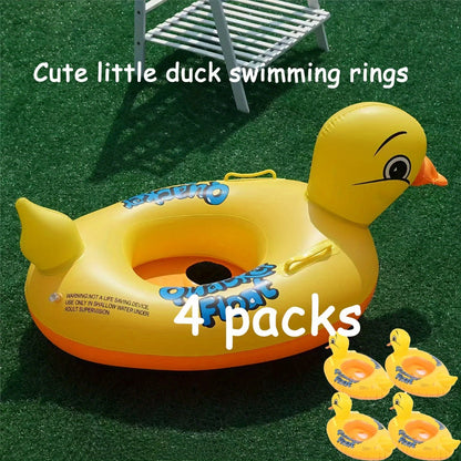 Pool Float Duck-Shaped Ring with Two Built-In Handles and One, Two or Four-Piece Pack Selections
