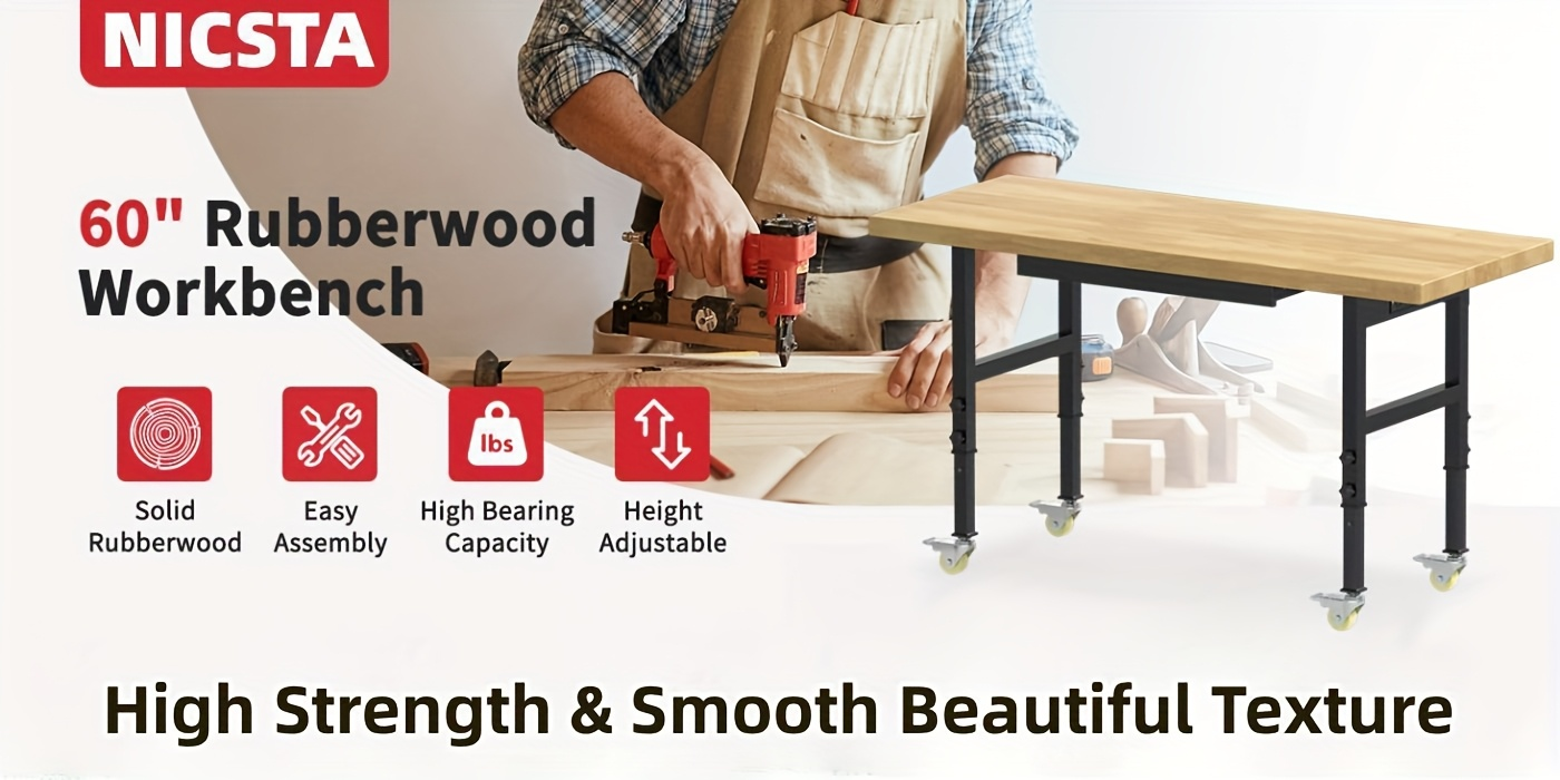 Wood-Top Rolling Workbench in 48, 60 or 70-Inch Lengths with Drawer and No-Drawer Checkout Options