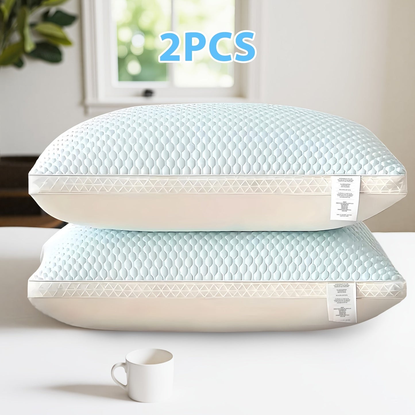 Bed Pillow Set of 2 Queen-Size Blue or Gray Pillows with 29 x 18.9-Inch Profile and Washable Cover