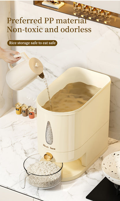 Food Storage Container Press-Button Rice Dispenser with Measuring Cup and 11lb or 22lb Capacity Options