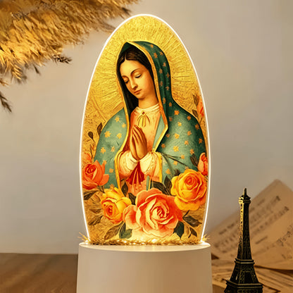 Guadalupe Prayer Light with White LED & Switch Control - Virgin Mary Night Light for Entryways, Bedrooms and Living Spaces