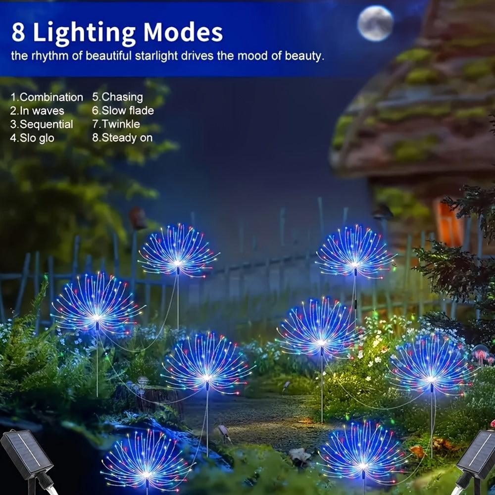 Solar Garden Lights Outdoor Waterproof IP65 – Fireworks Fairy Lights 8 Modes Multi-Color Solar Powered Landscape Decoration for Garden
