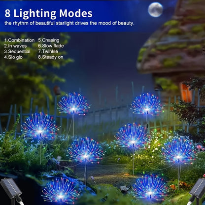Solar Garden Lights Outdoor Waterproof IP65 – Fireworks Fairy Lights 8 Modes Multi-Color Solar Powered Landscape Decoration for Garden