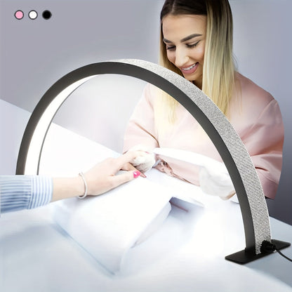 Nail Studio Lamp 29-Inch LED Half-Moon Desk Light with Three Color Temperatures and Adjustable Brightness for Nail Work