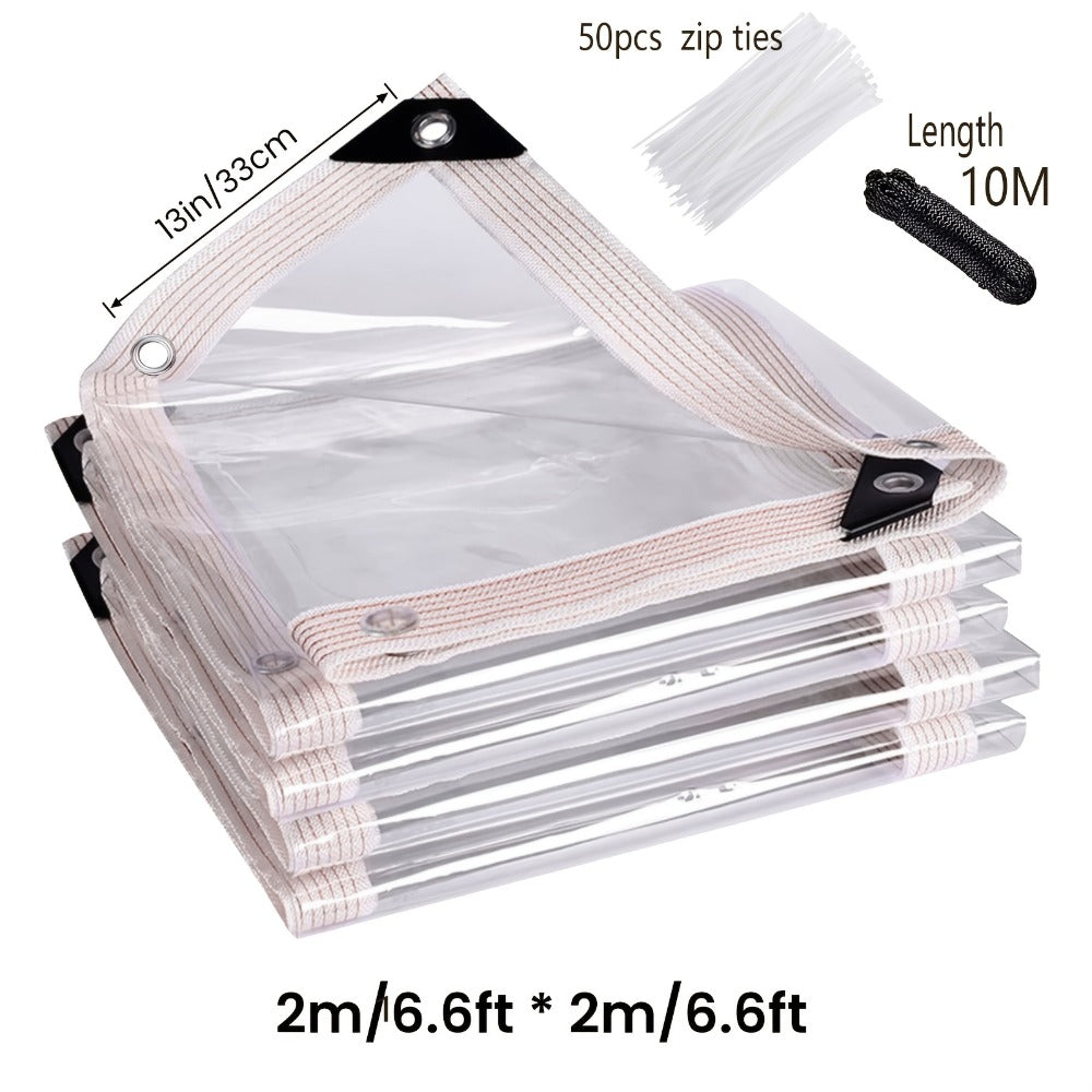 Clear Tarp Transparent PE Tarpaulin with Grommets, Rainproof Cover for Porch Canopy Henhouse Plant Camping & Outdoor Garden