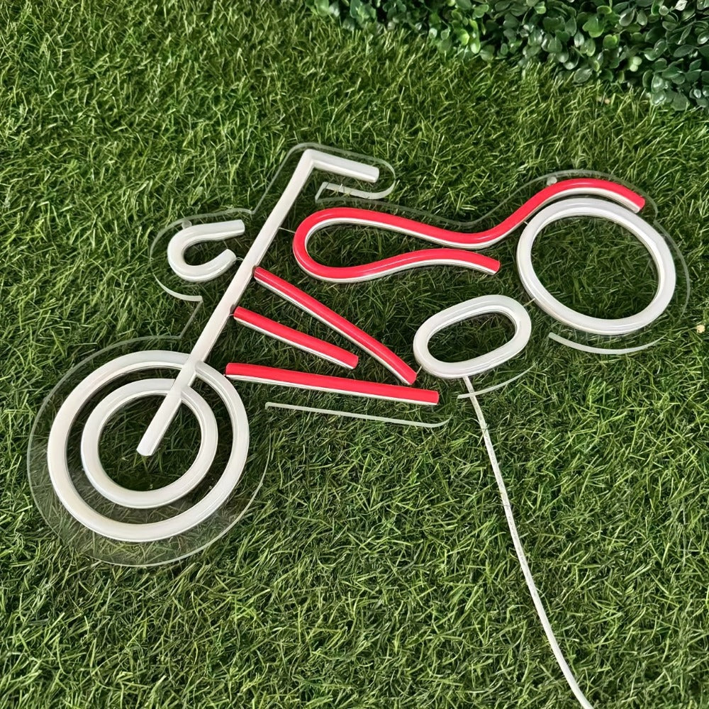 Motorcycle Outline LED Neon Sign with 41 x 22 cm Panel, 5V USB Power, Chain and Adhesive Hooks