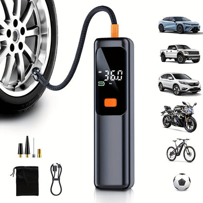 Portable Tire Inflator Wireless Air Compressor with Digital LED Display Auto Pressure Detection USB-C Rechargeable for Car Bicycle