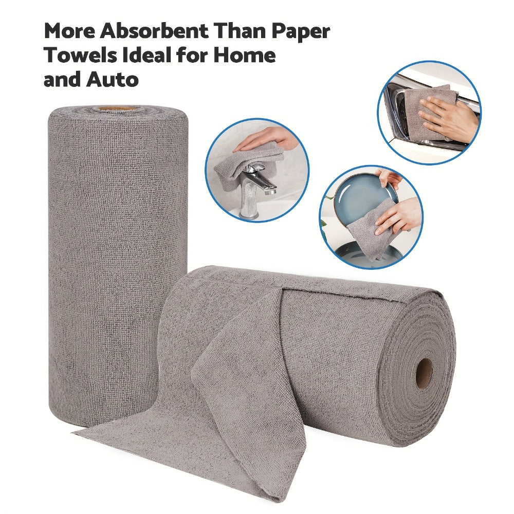 Microfiber Cleaning Cloths 100 Pack Reusable Washable Tear-Away Towel Roll 12x12 – Absorbent Rags & Dishcloths for Kitchen, Bathroom