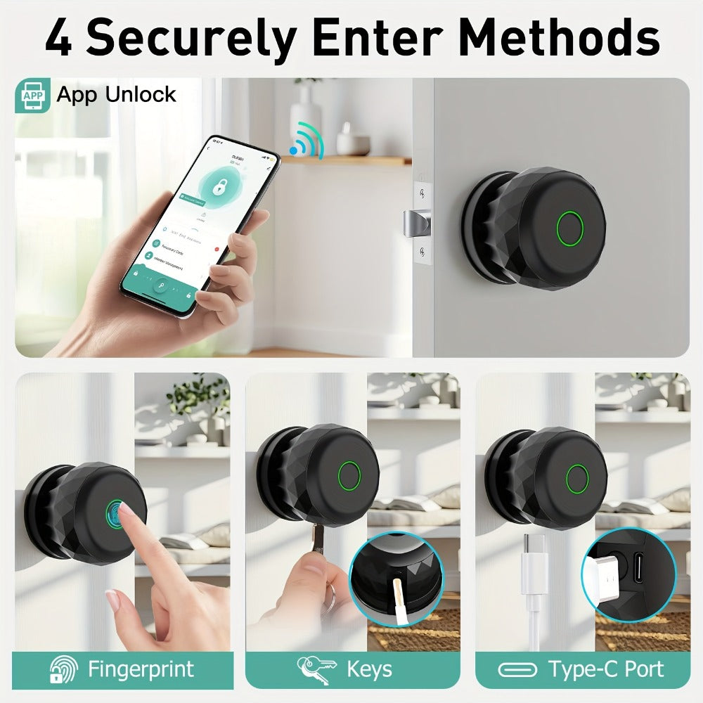 Fingerprint Handle Door Lock with IC Card & Key - 3-in-1 Biometric Keyless Entry, 100 Fingerprint