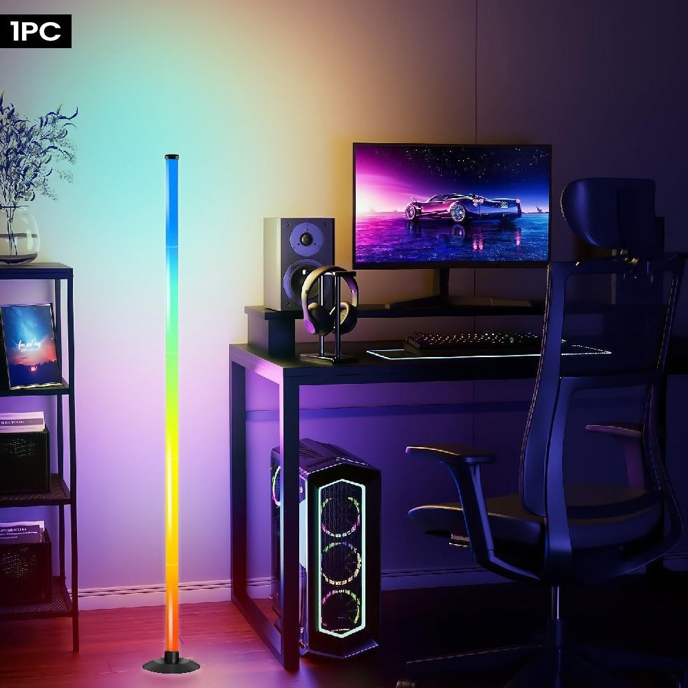 RGBICB Segmented Floor Light Bar with Gradient and Multicolor Modes, Round Base, App and Remote Controls, and One- or Two-Lamp Options
