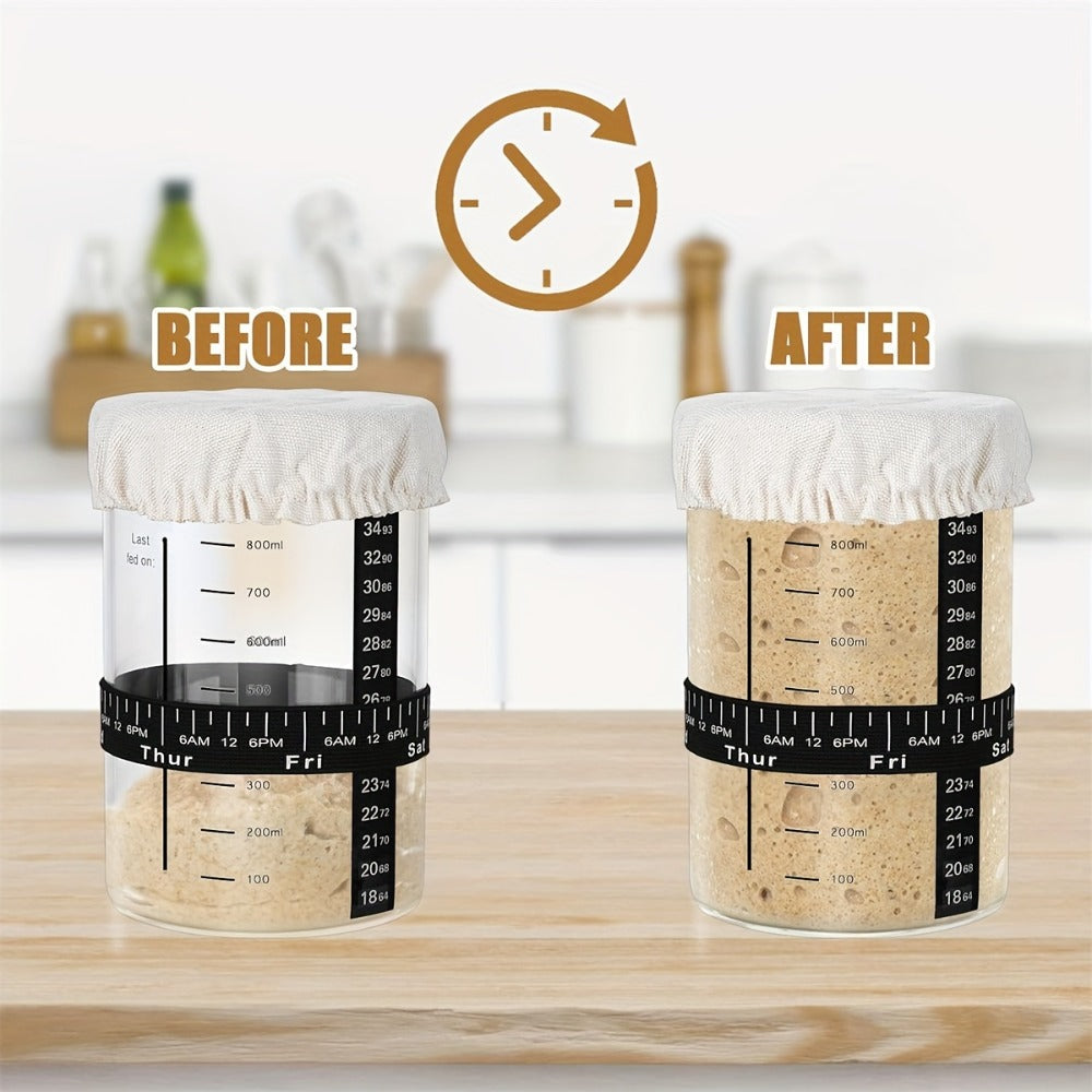 Sourdough Starter Jar 24oz with Lid & Accessories Kit, Glass Bread Starter Container with Silicone Scraper