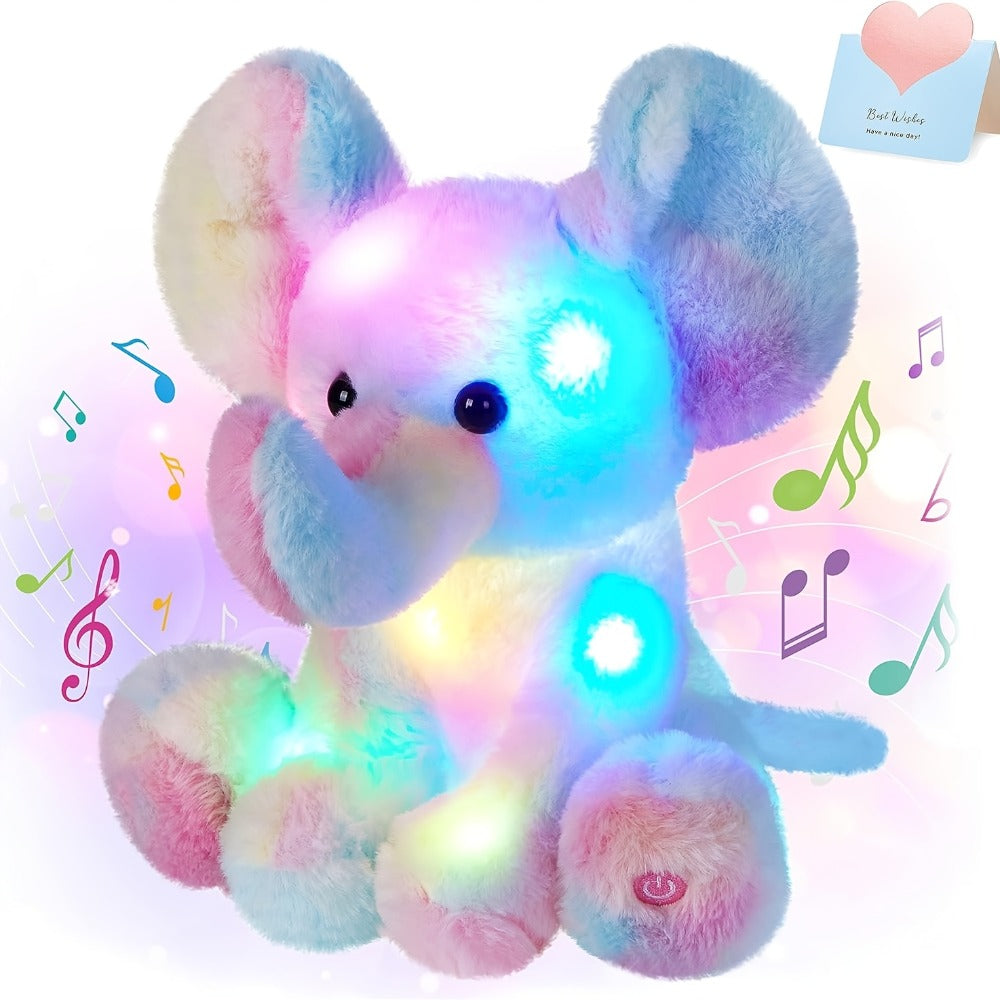 Plush Toy Rainbow Elephant 12-Inch Light-Up Design with Optional Music for Colorful Room Display
