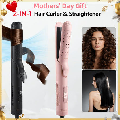 2-in-1 Curling Iron & Hair Straightener 360° Adjustable 5-Level Hot Cold Air Dual Voltage, for Home, Travel and Salon Hair Styling