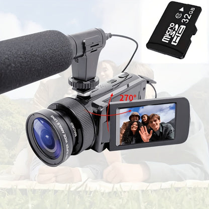 Digital Video Camera HD 1080P with Flip Screen & External Microphone, 16MP 16X Zoom Compact Camcorder for Family