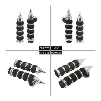 Harley Davidson Handlebar Grips 1-Inch Chrome Rubber Spike Non-Slip, CNC Aluminum & PVC Gel Rubber, Fits Sportster Dyna Touring VRSC XL XR
