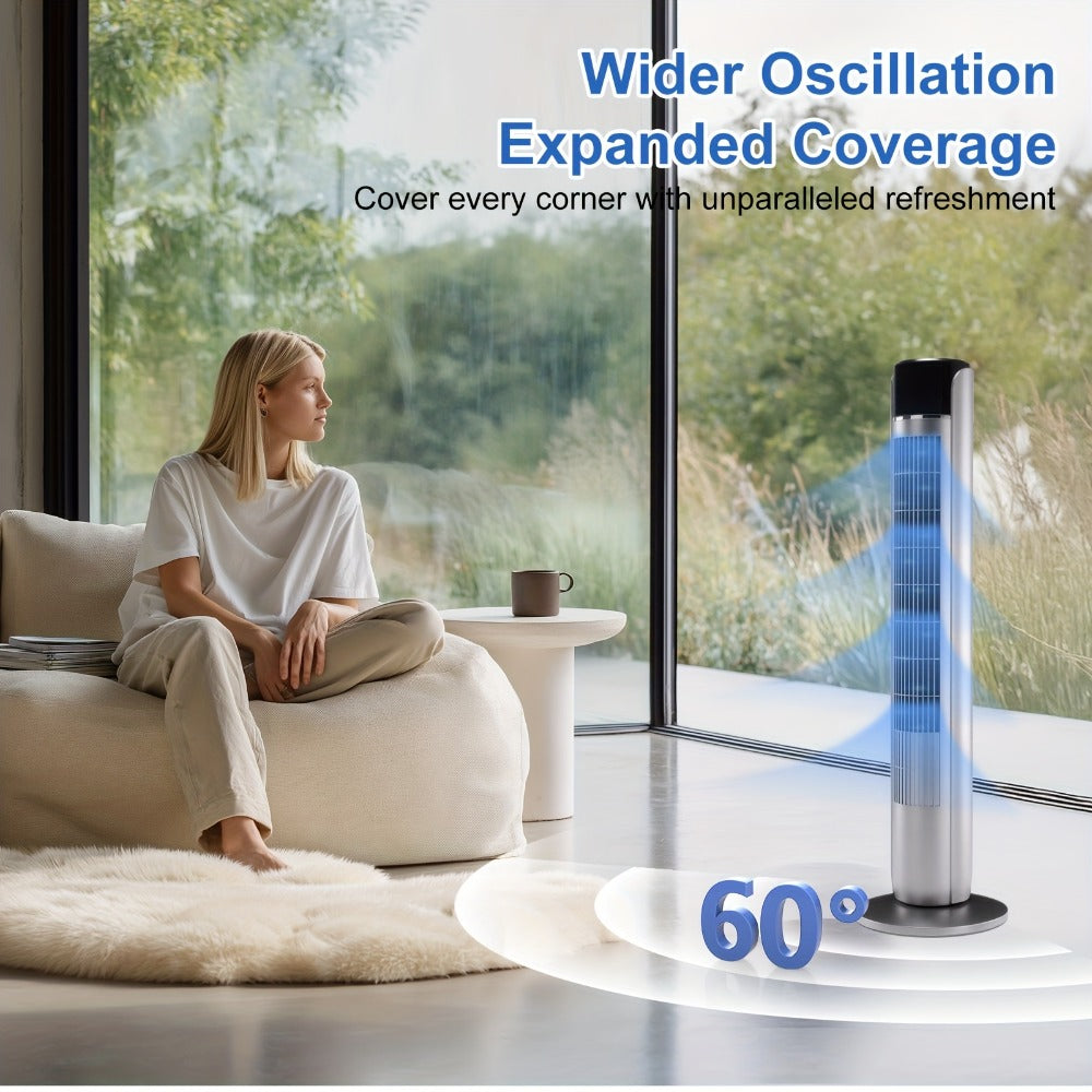 36-Inch Floor-Standing Tower Fan with Remote Control, 9.84-Inch Base and Titanium Gray or Black Finish