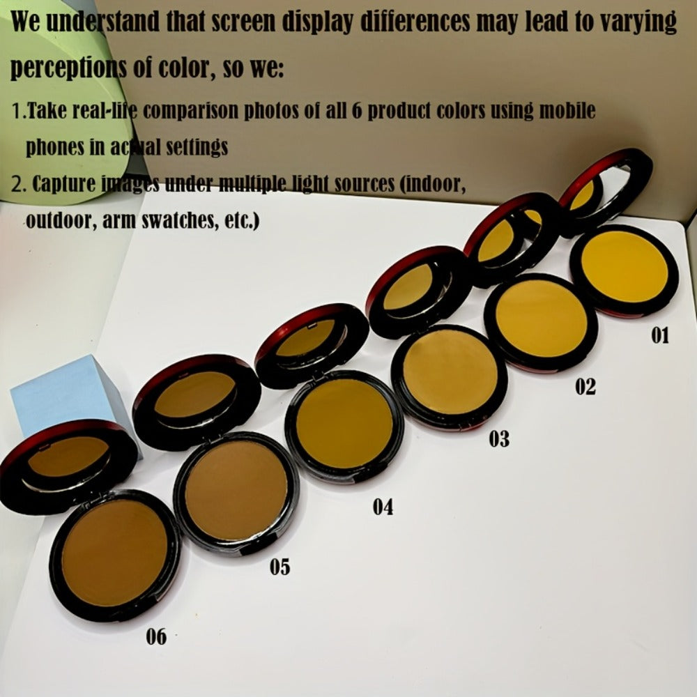 Pressed Powder Foundation Contour Matte Ful1l Coverage Oil Control Waterproof, 6 Shades Light to Dark