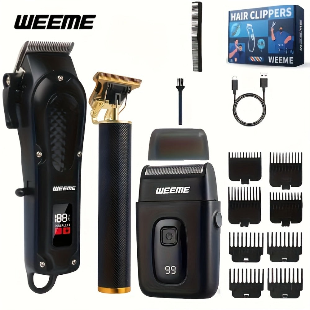 Hair Clipper WEEME One-, Two- or Three-Piece Grooming Sets with LCD Displays, USB Charging and Four Options