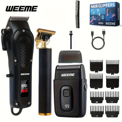 Hair Clipper WEEME One-, Two- or Three-Piece Grooming Sets with LCD Displays, USB Charging and Four Options