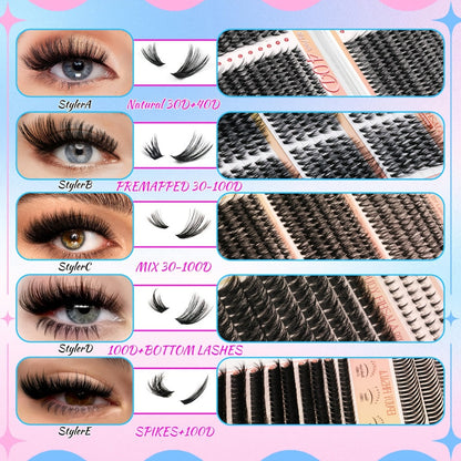 DIY Lash Clusters Gift Set 30D-100D Mixed Length Soft Fluffy Volume Cluster Lashes with Tweezers & Mascara