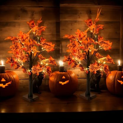 LED Maple Leaf Tree Table Lamp 2 Pack - 21 Inch Battery Powered Artificial Tree Light for Entryways, Bedrooms and Living Spaces