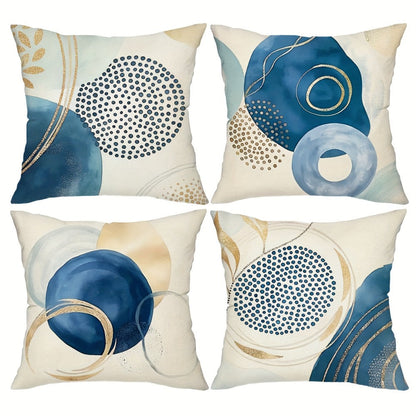 Navy and Gold Geometric Throw Pillow Covers, Four-Piece 18 x 18-Inch Polyester Set with Hidden Zippers