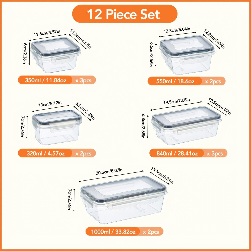 Container Set Food Storage Organizer with Locking Plastic Lids in 12-, 24- or 48-Piece Options