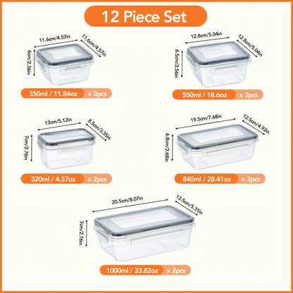 Container Set Food Storage Organizer with Locking Plastic Lids in 12-, 24- or 48-Piece Options