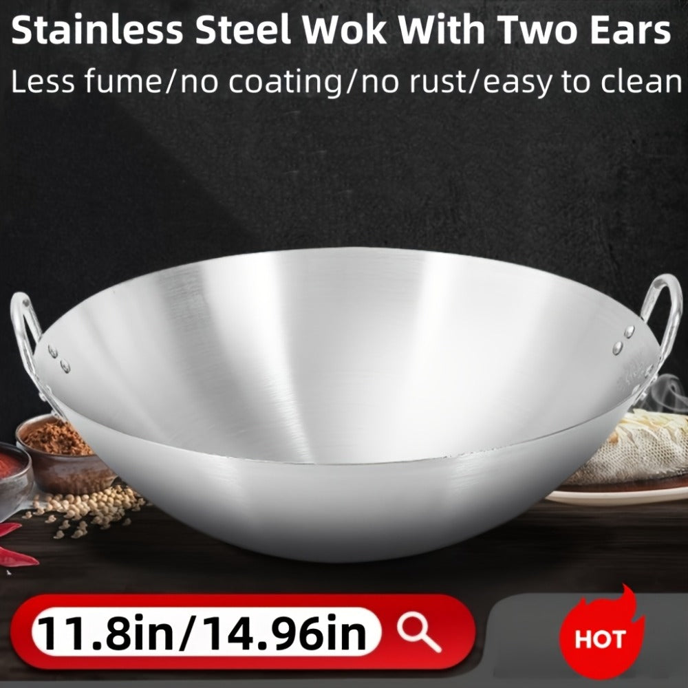 Stainless Steel Wok & Frying Pan, Non-Stick Cooking Surface, Handle, Compatible with Gas, Induction & Electric Stovetops