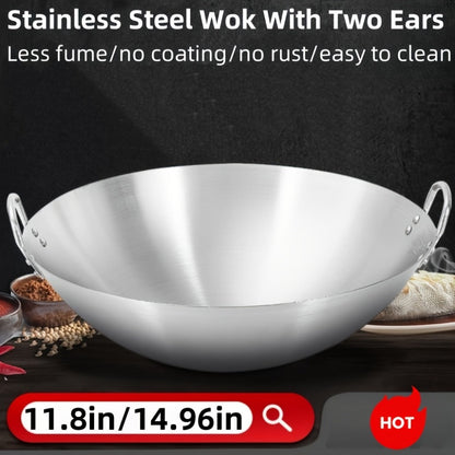 Stainless Steel Wok & Frying Pan, Non-Stick Cooking Surface, Handle, Compatible with Gas, Induction & Electric Stovetops