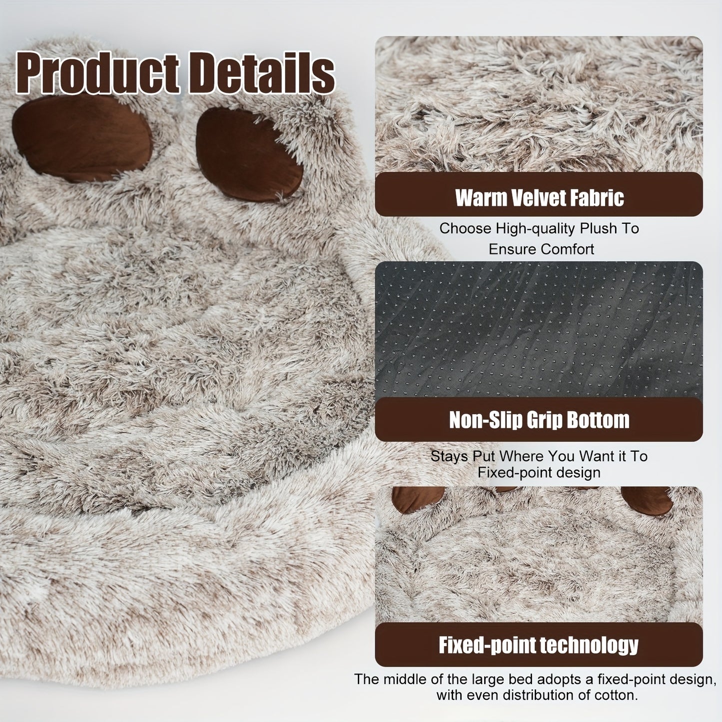 Dog Bed Cat Bed Bear Paw Shaped Donut – Calming Round Plush Pet Mattress, Warm & Soft Cuddler Bed for Dogs and Cats, Includes Pet Scarf