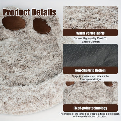 Dog Bed Cat Bed Bear Paw Shaped Donut – Calming Round Plush Pet Mattress, Warm & Soft Cuddler Bed for Dogs and Cats, Includes Pet Scarf