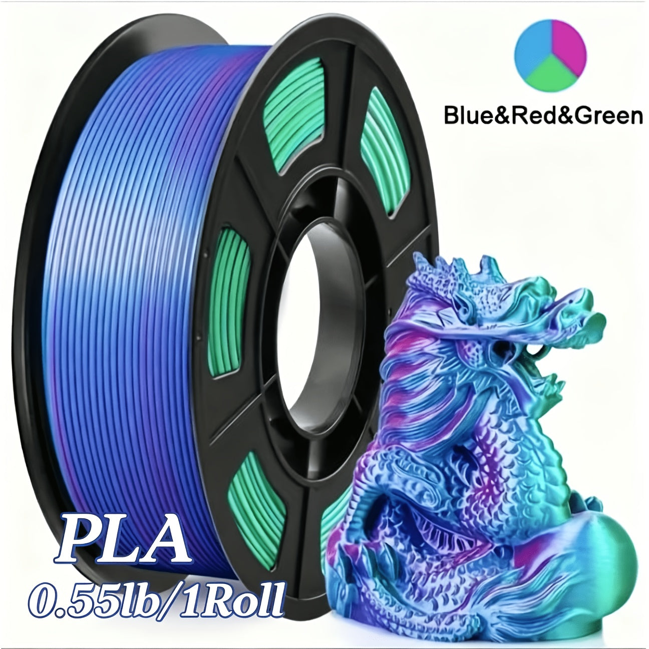 3D Printer Filament Tri-Color PLA 1.75mm 250g Coextruded Spool with Five Three-Tone Combinations